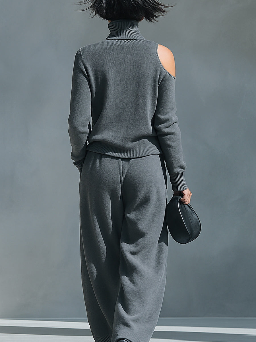 Conjunto moderno de punto con un solo hombro y aberturas para mujer MDA2539G2I