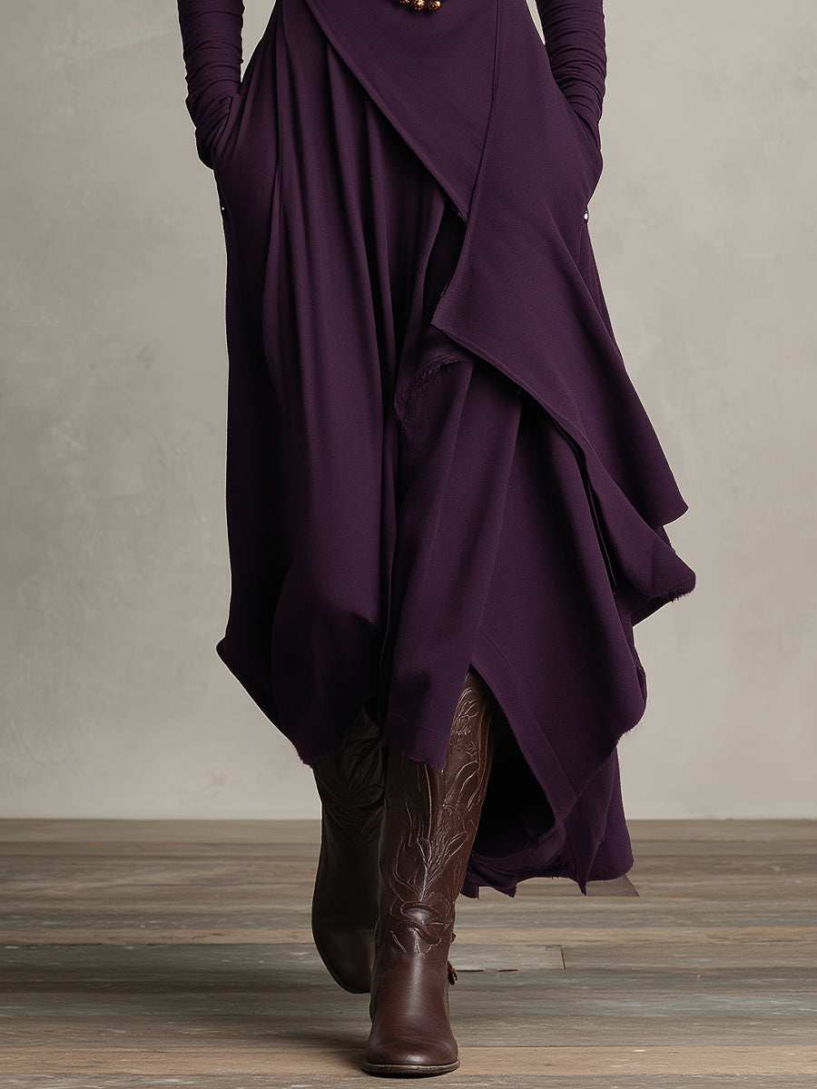 Valentina| Vestido de cuello alto estilo bohemio morado