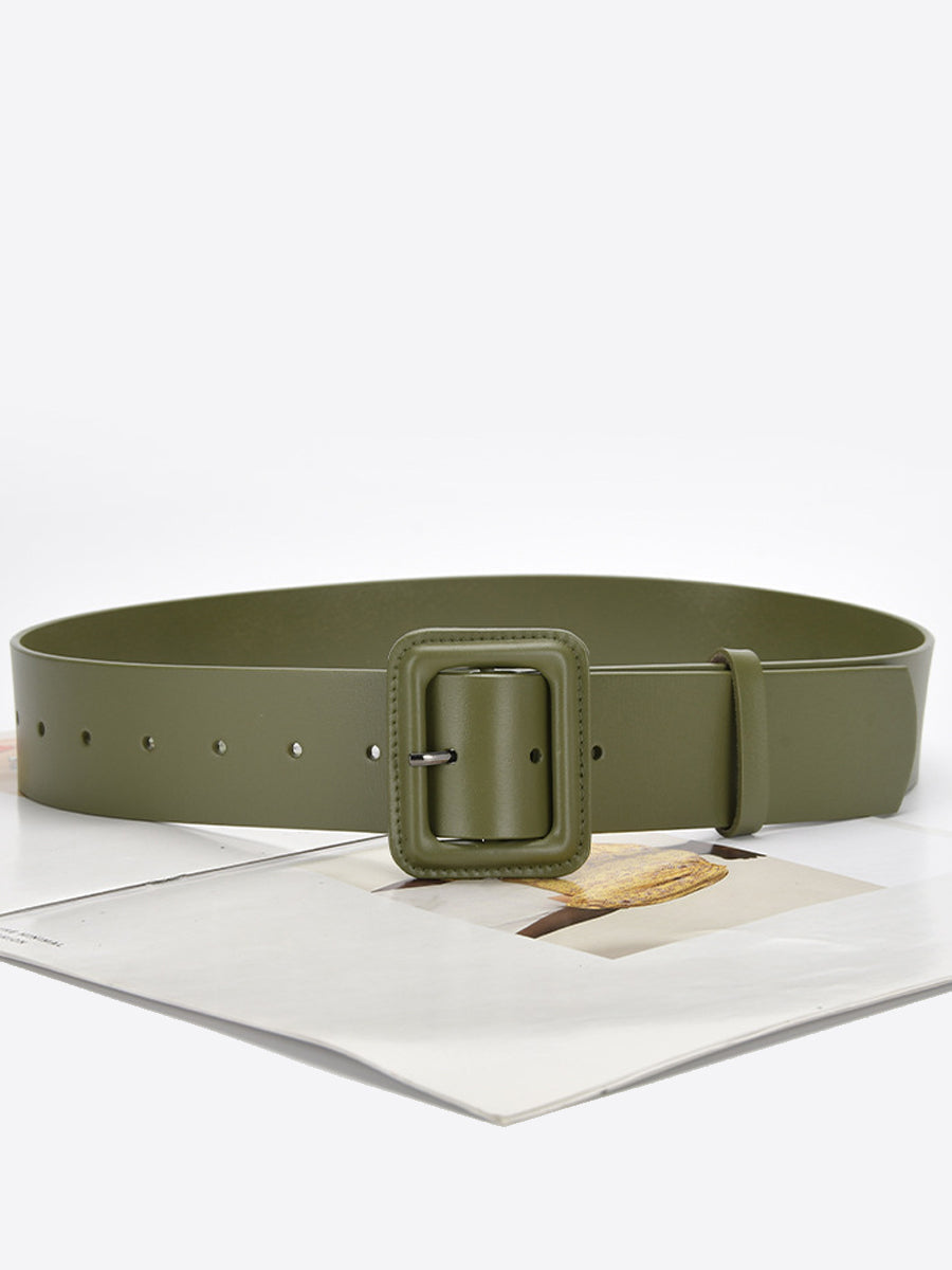 Cinturón Cuadrado de Color Sólido de Cuero Imitación para Mujer de Moda MDA0155H9Y