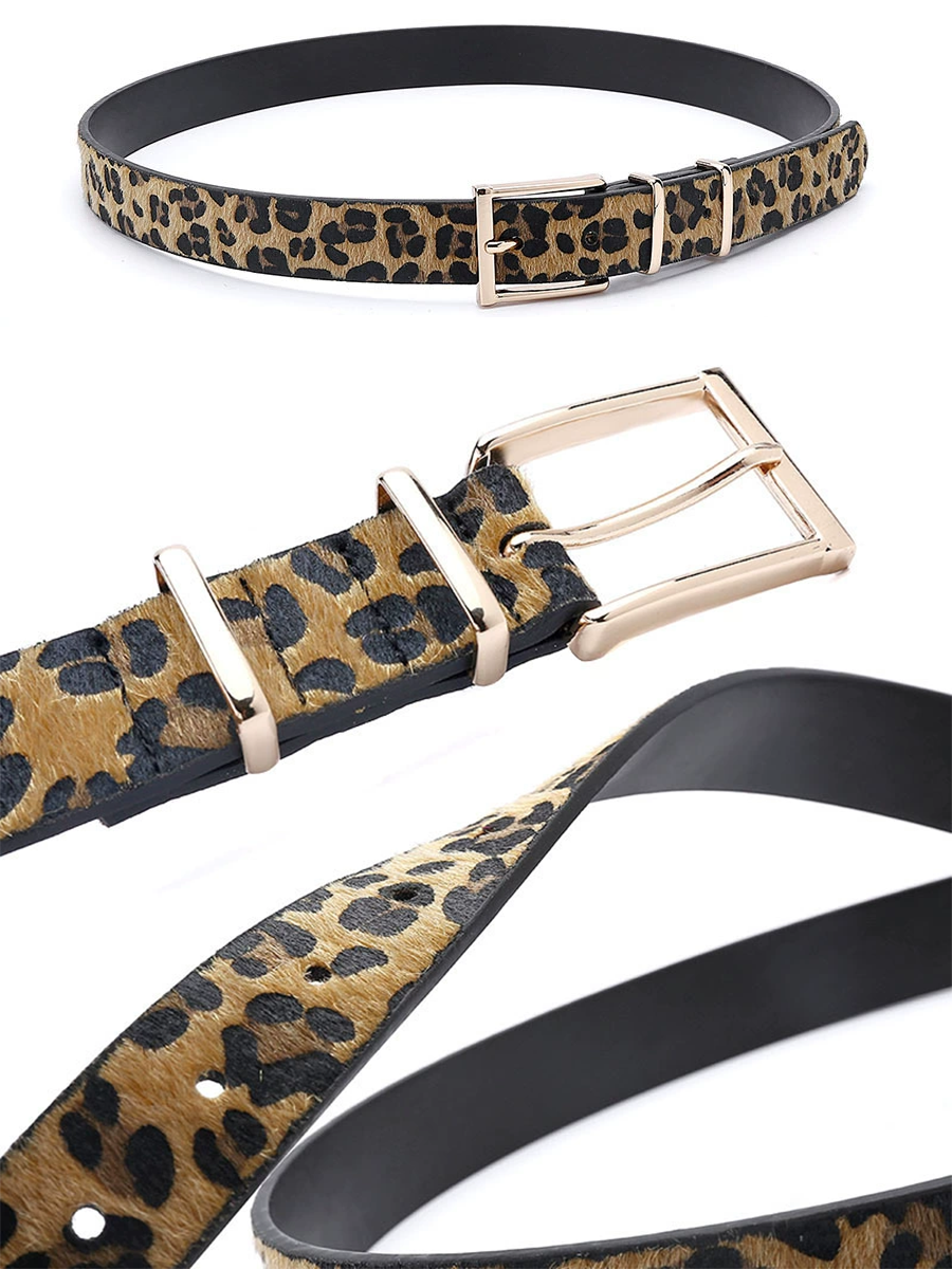 Cinturón Creativo de Mujer con Estampado de Leopardo y Piel de Pony MDA0491H1T