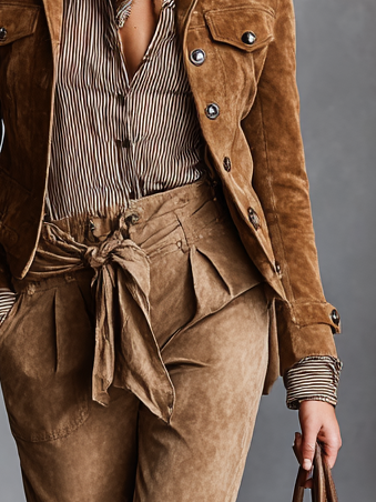 Chaqueta de mujer de ante con solapas de un solo botón y corte corto MDA2536H4Y