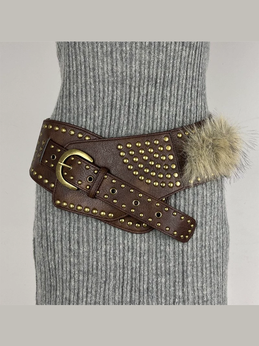 Cinturón de piel sintética vintage para mujer con pelo, cinturón versátil de cuero sintético MDA0480H9T