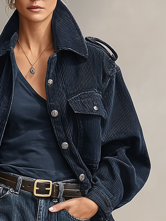 Chaqueta de mujer de pana suelta de un solo botonadura con anillas epaulette MDA2877I7Y