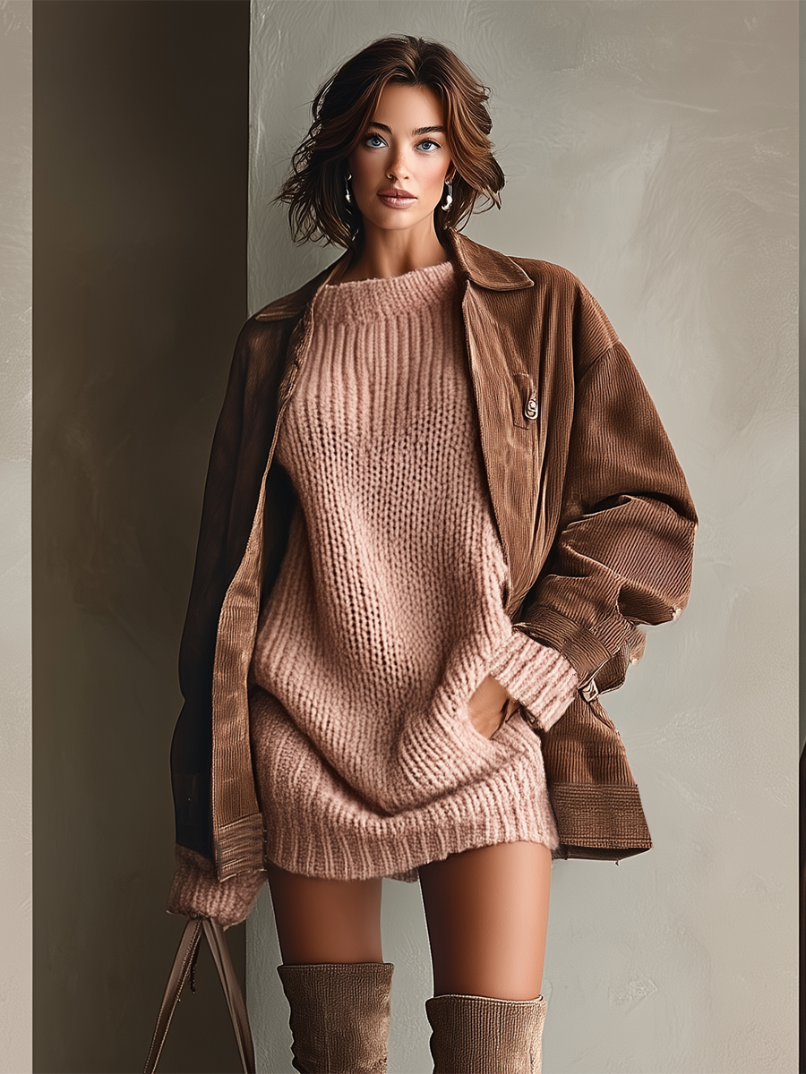 Chaqueta de chándal para mujer de pana marrón oscuro MDA1012I1T