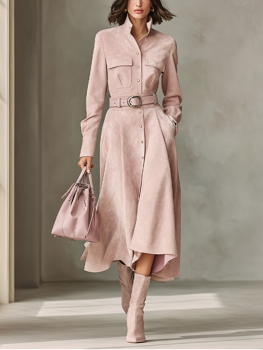 Conjunto de blusa y falda de ante sintético rosa desteñado para mujer MDA2436J1T