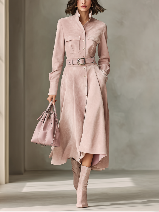 Conjunto de blusa y falda de ante sintético rosa desteñado para mujer MDA2436J1T