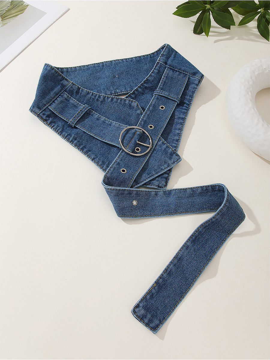 Cinturón de denominación de mujer casual de mezclilla ancha con hebilla MDA1676H1I