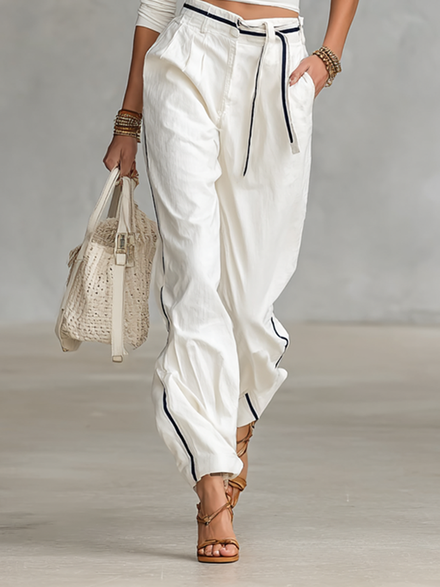 Conjunto de Dos Piezas para Mujer, Camiseta de Manga Larga Casual de Cuello Medio y Pantalones Rectos