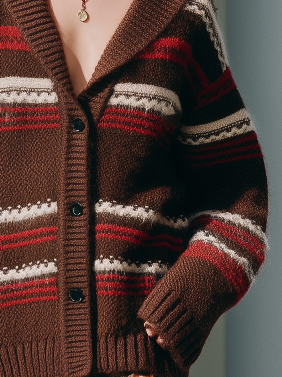 Cardigan Casual de Mujer a Rayas Marrón Tejido MDA2332J5T