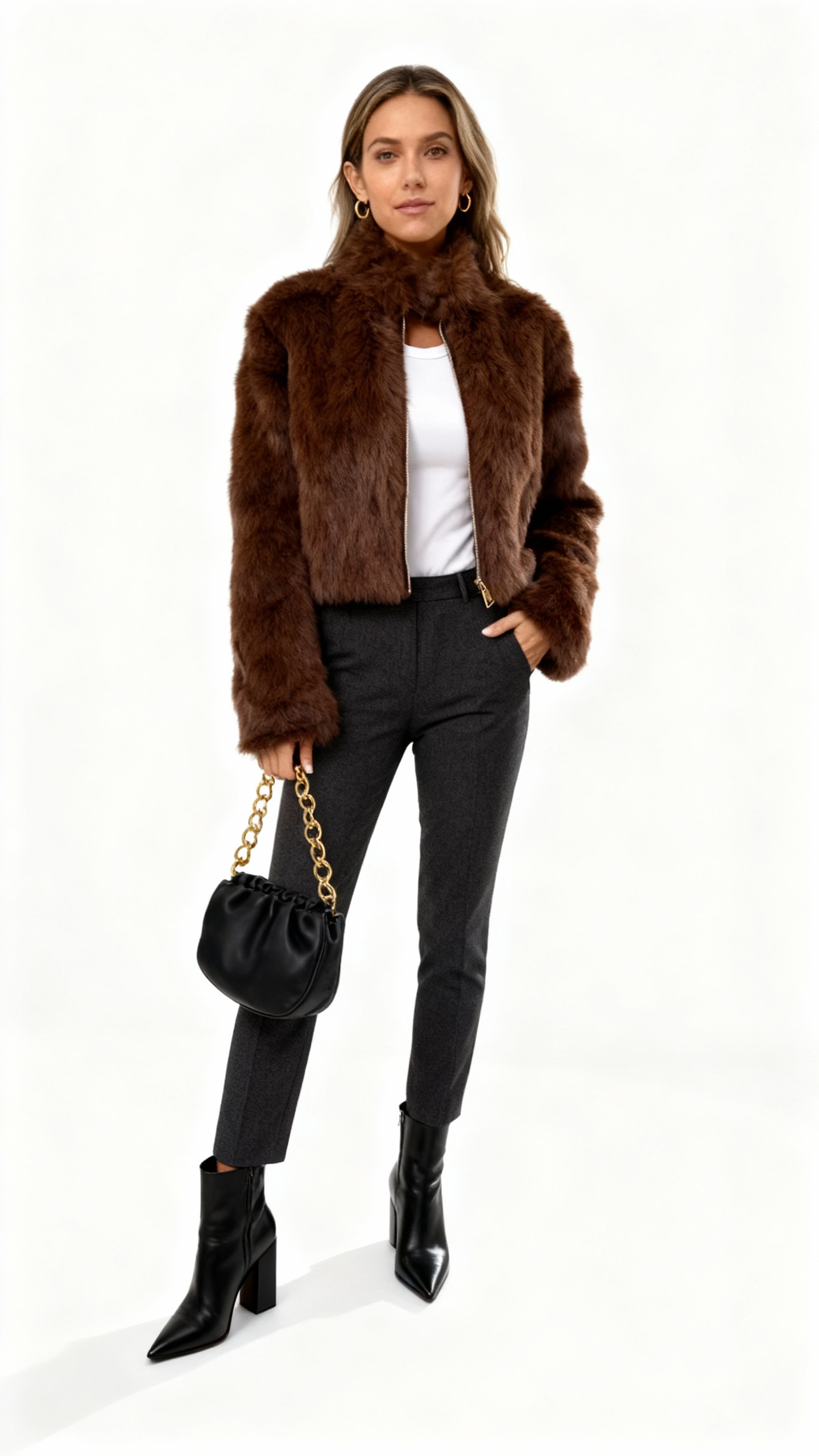 Abrigo de piel con cremallera