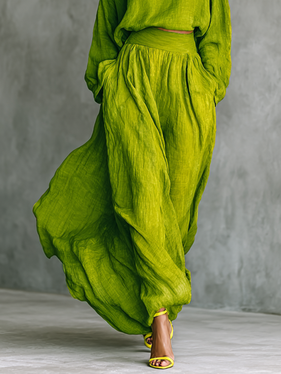 Conjunto de top de cuello alto verde para mujer y falda larga MDA2938G4T