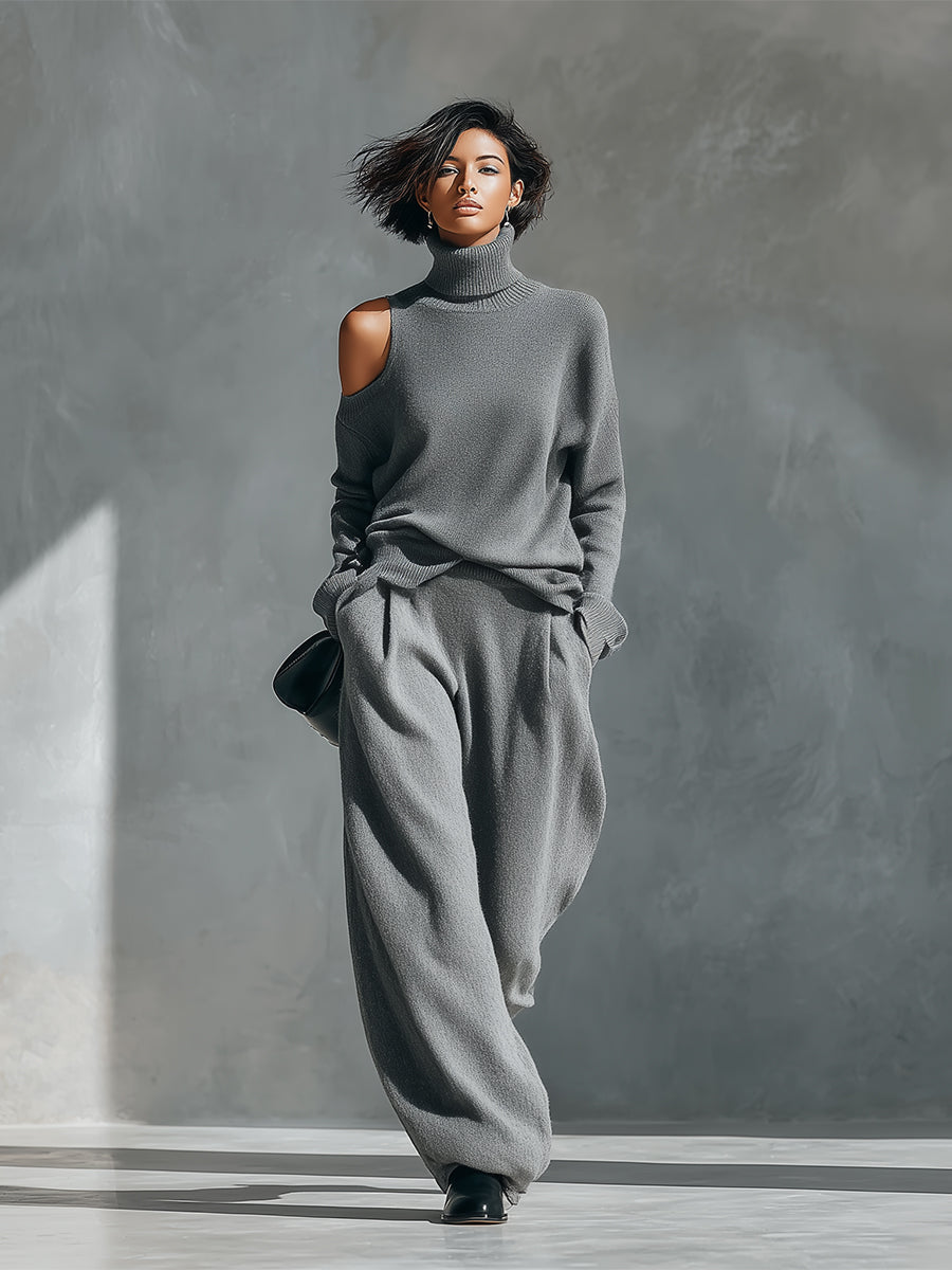 Conjunto moderno de punto con un solo hombro y aberturas para mujer MDA2539G2I