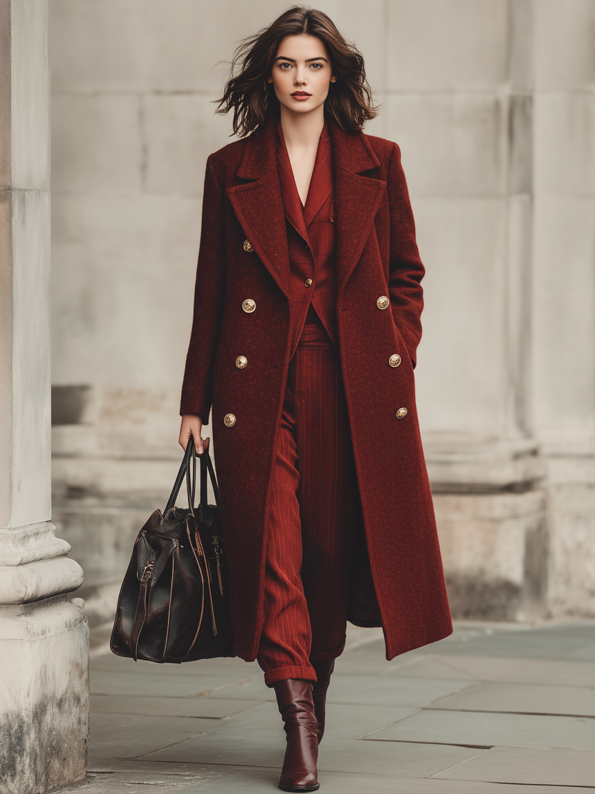 Abrigo largo minimalista de corte doble con mezcla de lana para mujer MDA2152J0Y