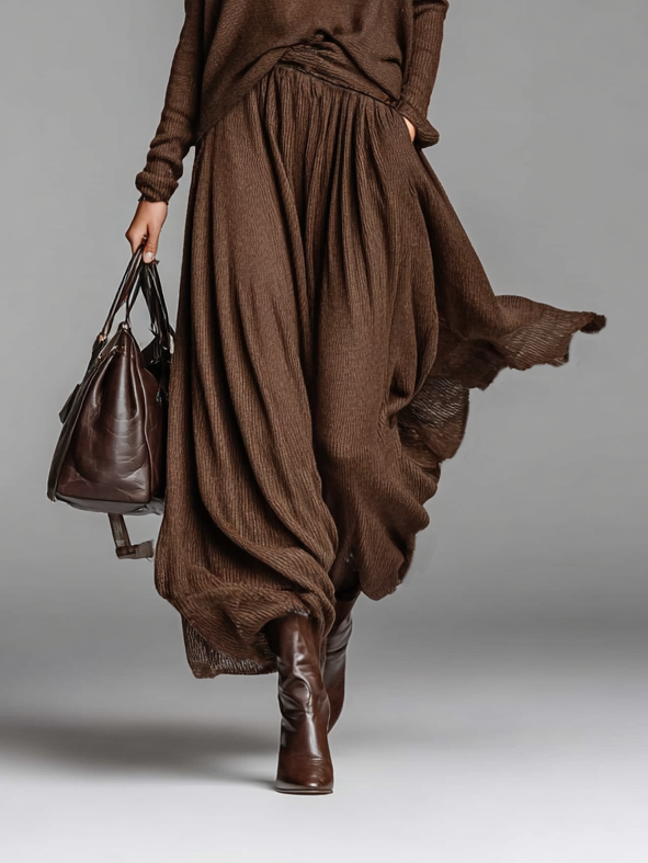 Conjunto de falda y suéter de punto con cuello redondo para mujer MDA0737H3Y