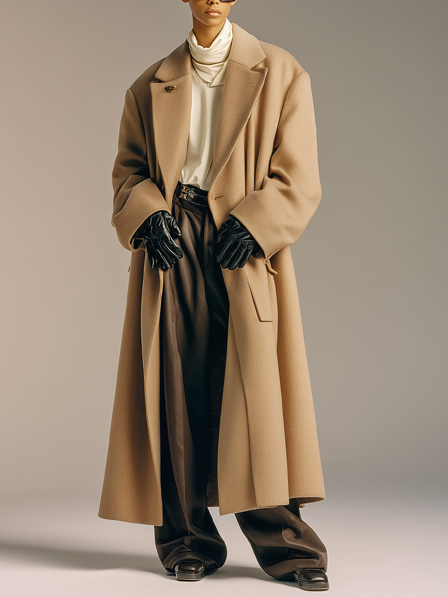 Abrigo Maxi de Lana en Beige para Mujer con Solapa demujer Oversized con Bolsillos Destacados, Abrigo de Estilo Callejero Vanguardista MDA2455J9I