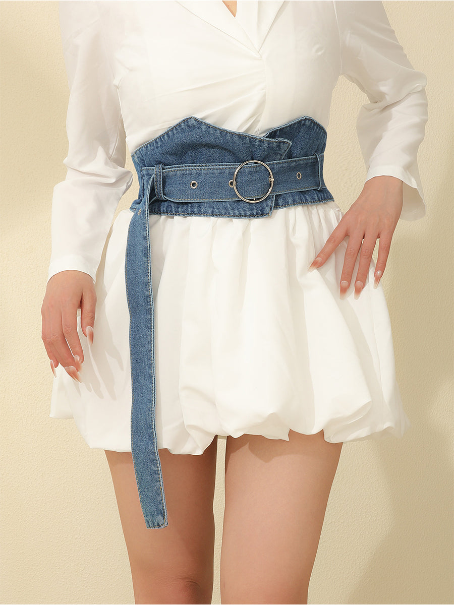 Cinturón de denominación de mujer casual de mezclilla ancha con hebilla MDA1676H1I