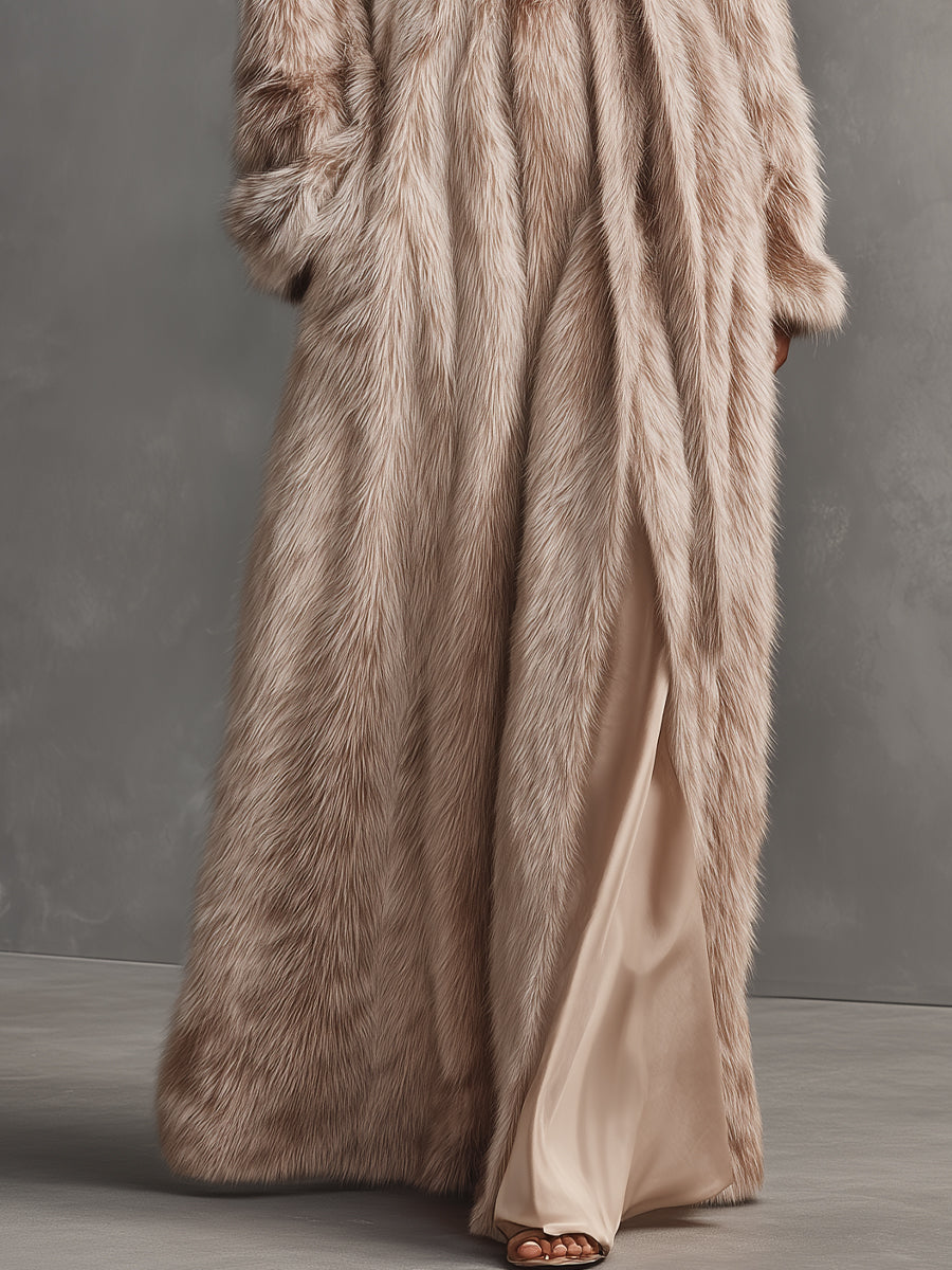 Abrigo Largo de Lujo para Mujer con Cinto de Piel sintética Beige MDA2080J0I