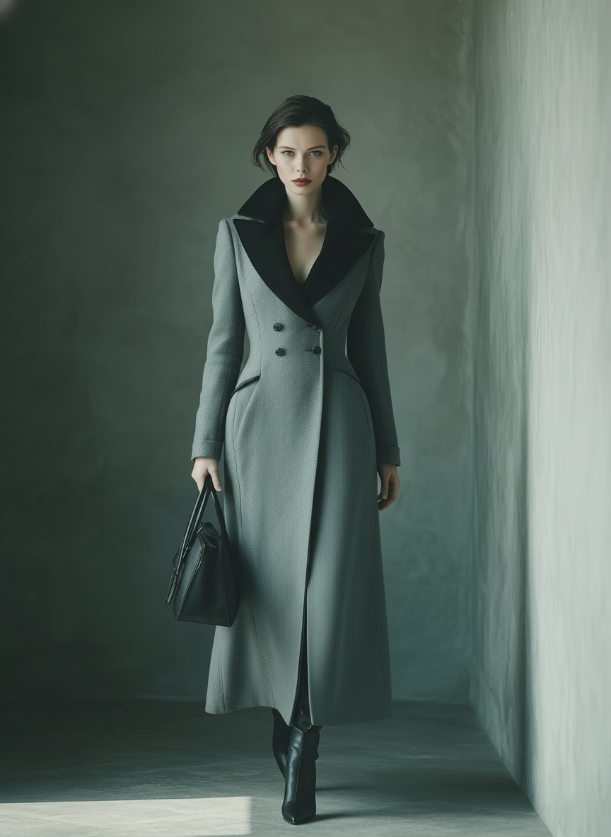 Chaqueta de estilo laboral para mujer en gris y negro de doble botonadura, mezcla de lana MDA2497J5T