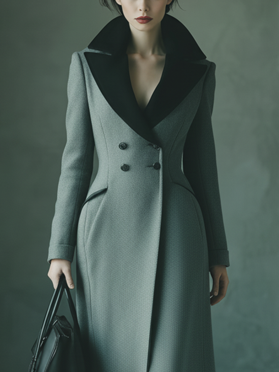 Chaqueta de estilo laboral para mujer en gris y negro de doble botonadura, mezcla de lana MDA2497J5T