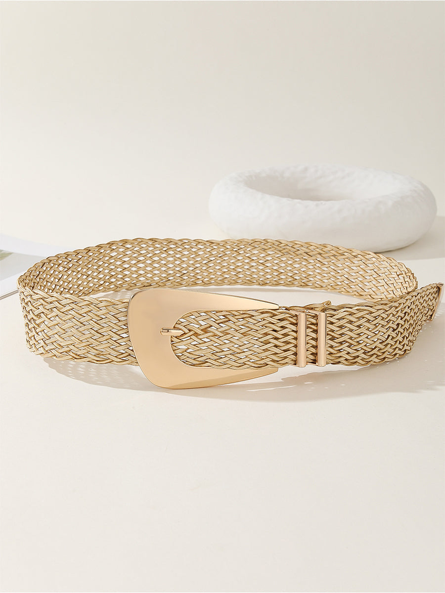 Cinturón para mujer de oro chic de algodón y lino con trenza y metal imitador MDA1606H0I