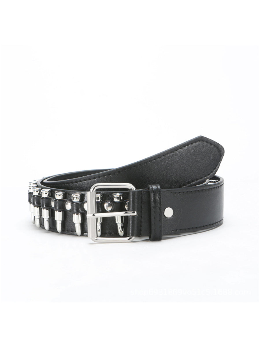 Cinturón de cintura adornado con picas estilo punk para mujer de cuero sintético negro MDA1645H0I