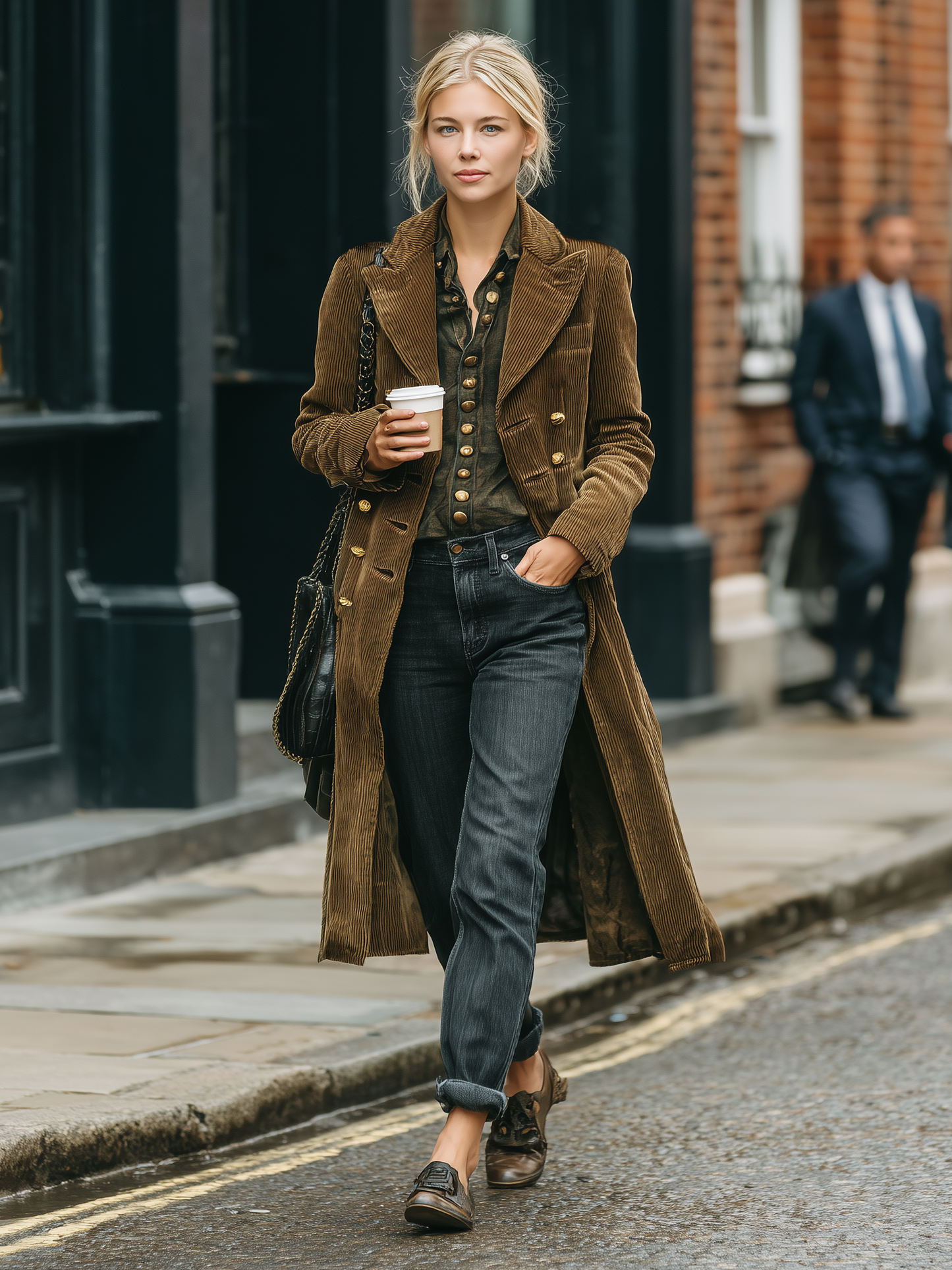 Gabardina media de mujer con cuello de pico doble de pana minimalista de longitud media MDA2809I0Y