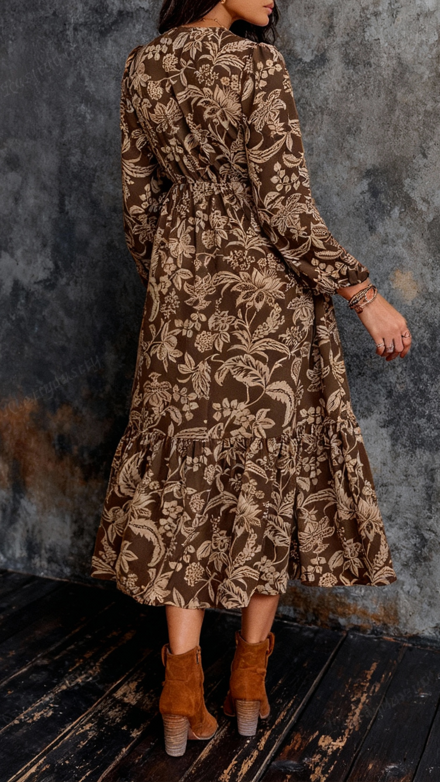 Alicia| Vestido bohemio con cuello en V de encaje estampado floral