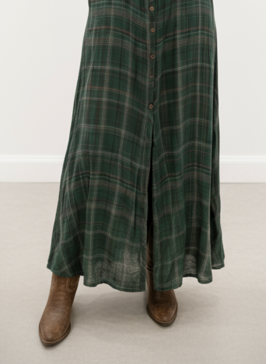 Karina | Vestido largo a cuadros verde