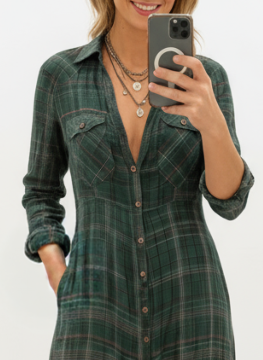 Karina | Vestido largo a cuadros verde