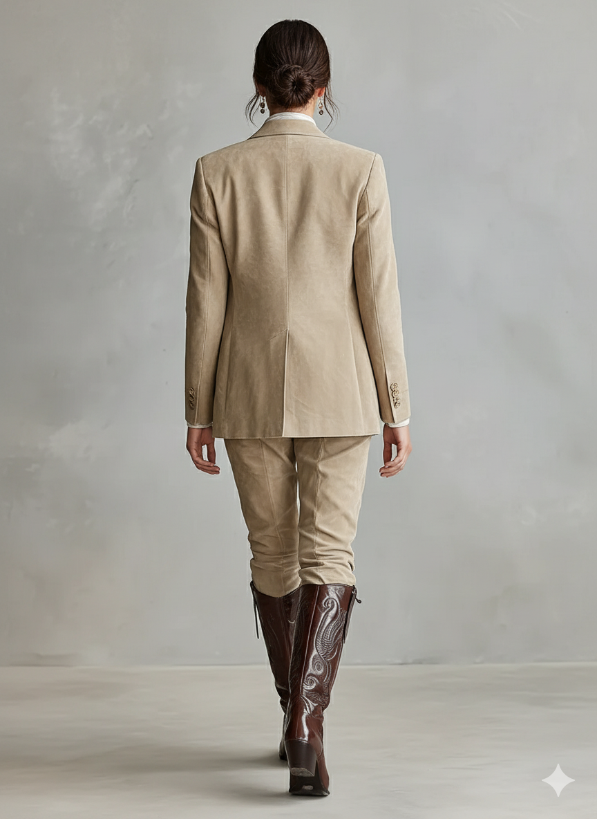 Conjunto de blazer holgado y pantalones rectos de ante sintético para mujer MDA2733H9Y