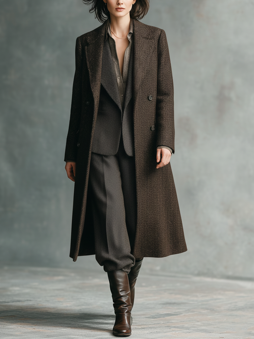 Abrigo de mujer de corte holgado con solapa de espina de pez y doble botonadura MDA2105J8Y