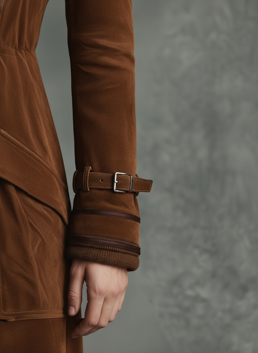 Abrigo largo de mujer con solapas de gamuza y doble botonadura MDA2580H6Y