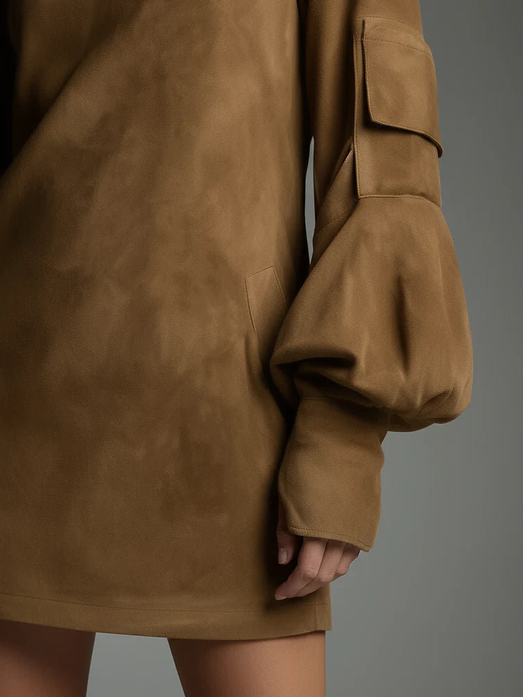 Valeria| Minivestido holgado de ante con cuello alto