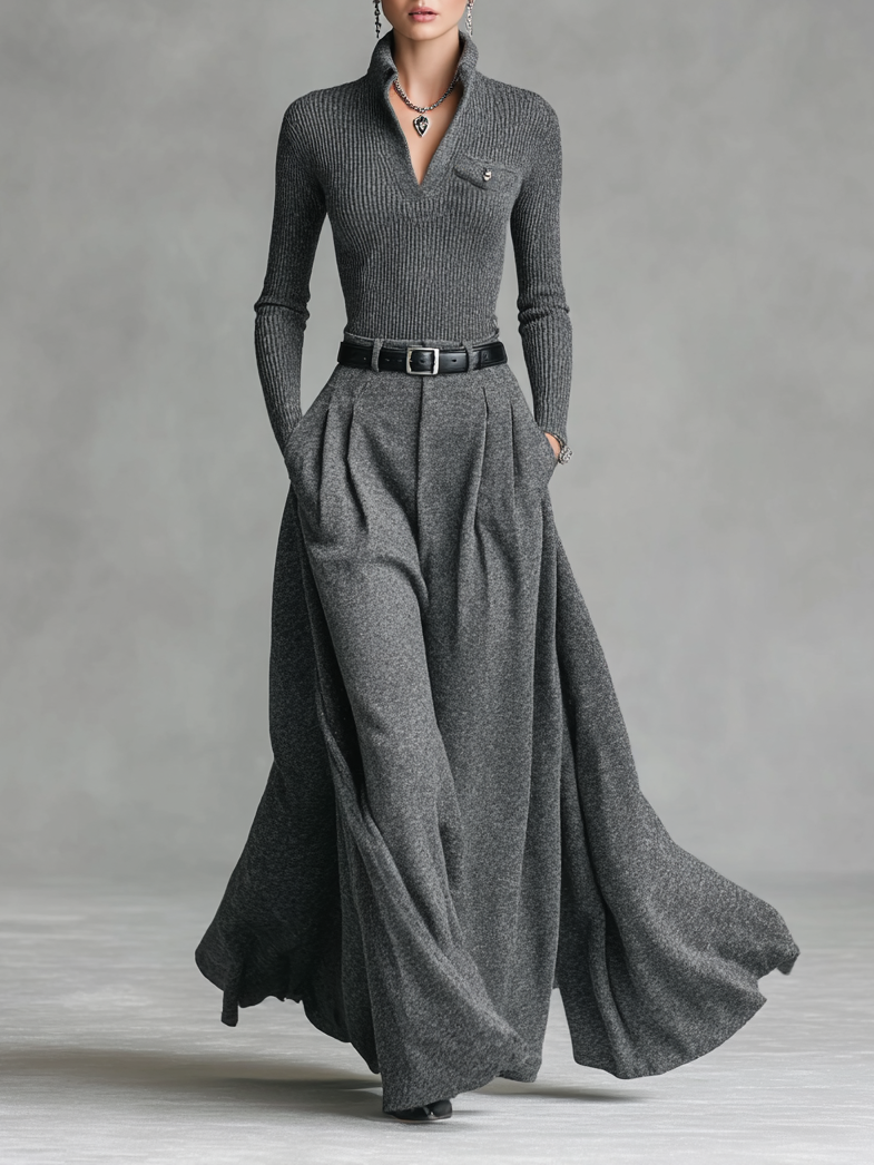 Conjunto de Falda de Lana Ajustada y Moda Para Mujer (Sin Cinturón) MDA0710H9Y