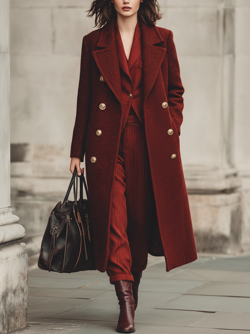 Abrigo largo minimalista de corte doble con mezcla de lana para mujer MDA2152J0Y