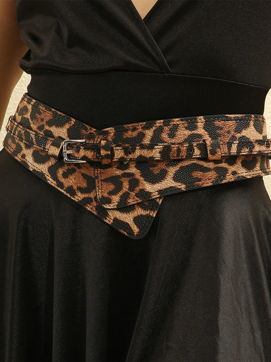 Cinturón de moda asimétrico de imitación de cuero con estampado de leopardo para mujer MDA1699H0I