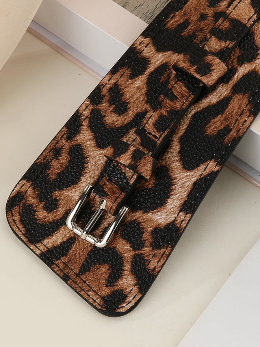 Cinturón de moda asimétrico de imitación de cuero con estampado de leopardo para mujer MDA1699H0I