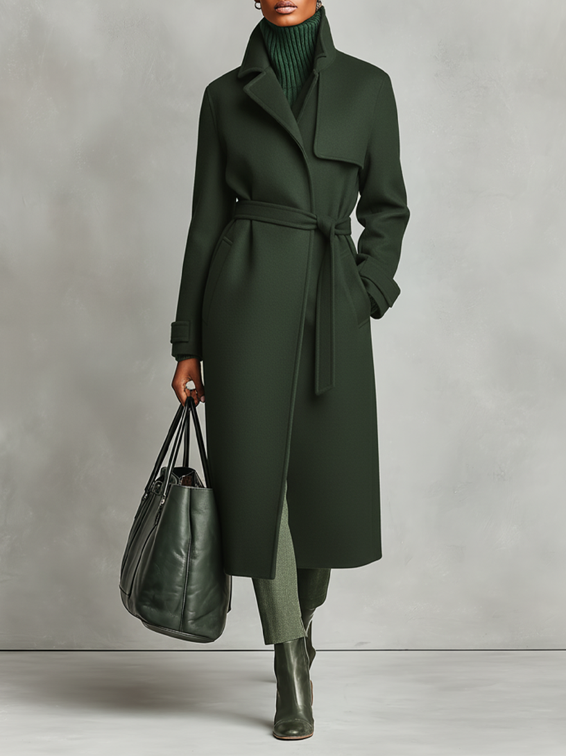 Abrigo largo de mezcla de lana con solapa y cinturón para mujer MDA2210J1Y