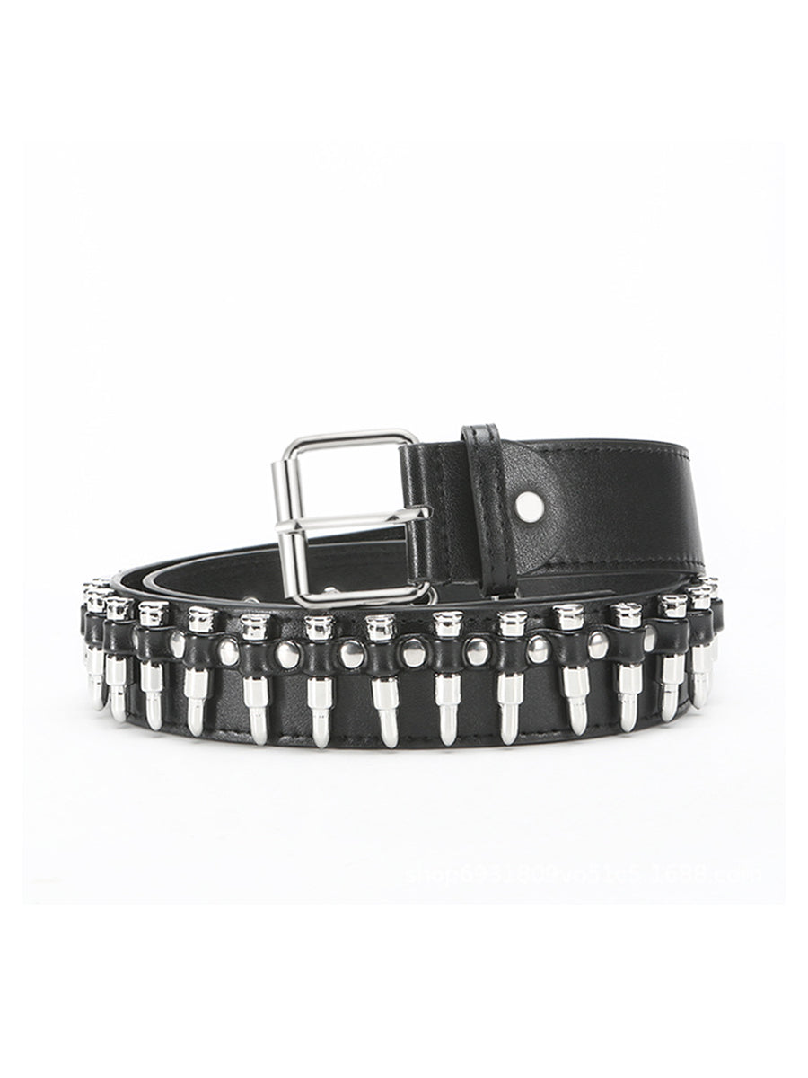 Cinturón de cintura adornado con picas estilo punk para mujer de cuero sintético negro MDA1645H0I