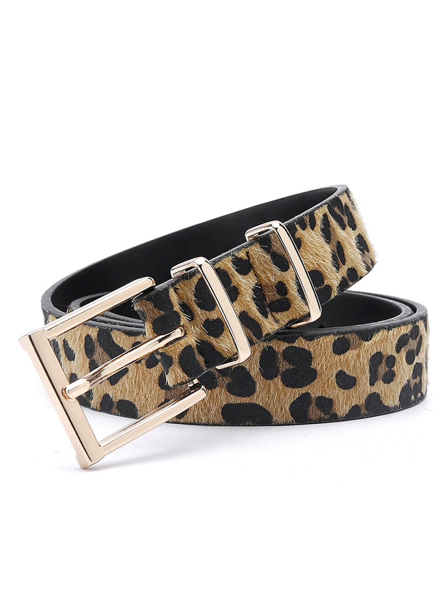 Cinturón Creativo de Mujer con Estampado de Leopardo y Piel de Pony MDA0491H1T