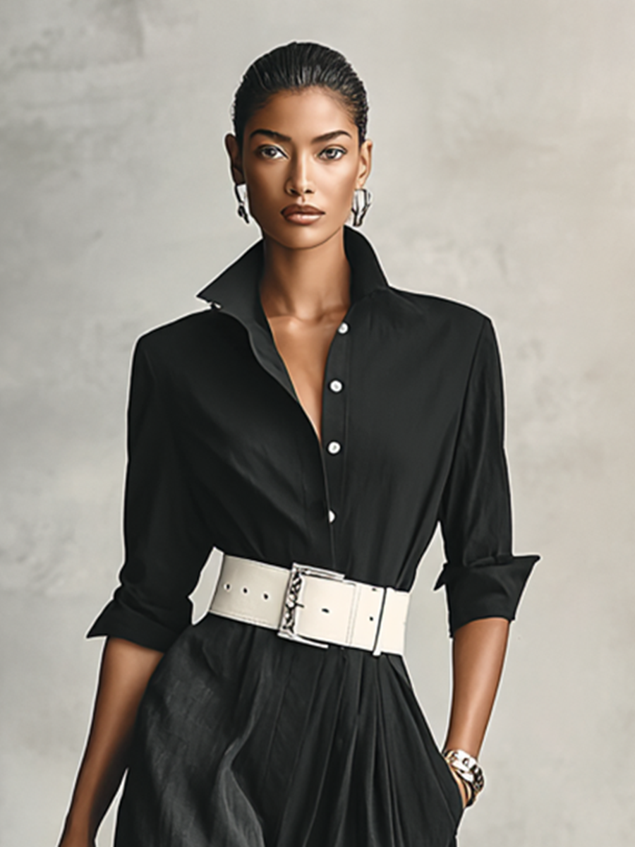 Raquel| Mono de mujer de solapa de una sola manga larga con cinturón