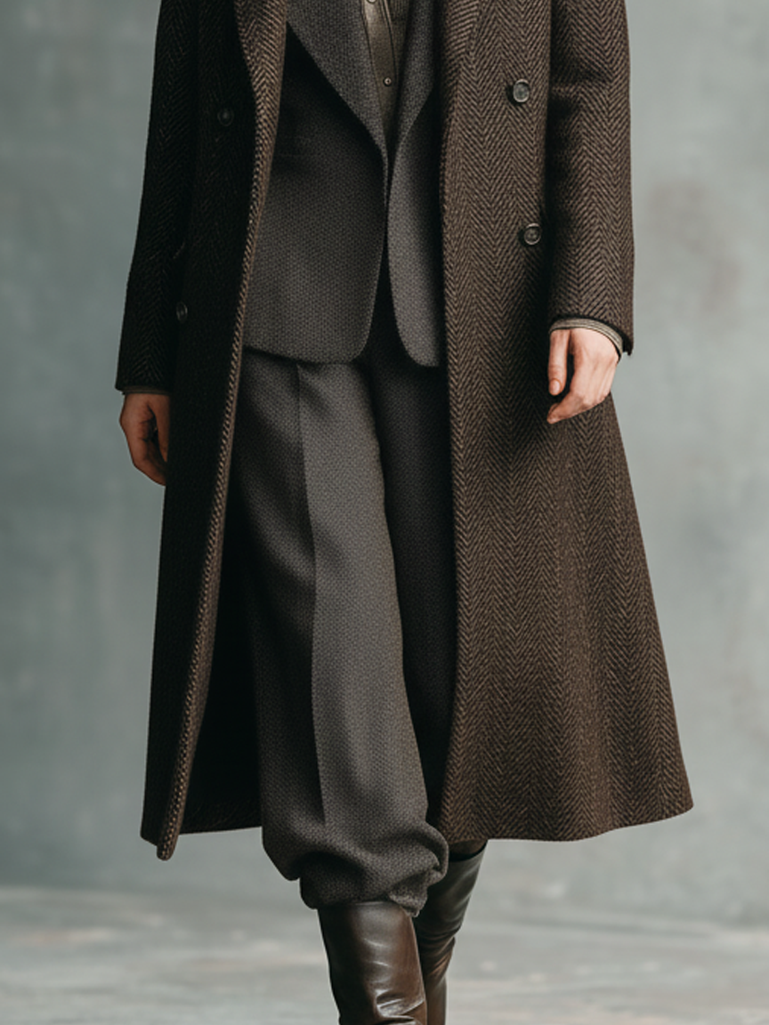 Abrigo de mujer de corte holgado con solapa de espina de pez y doble botonadura MDA2105J8Y