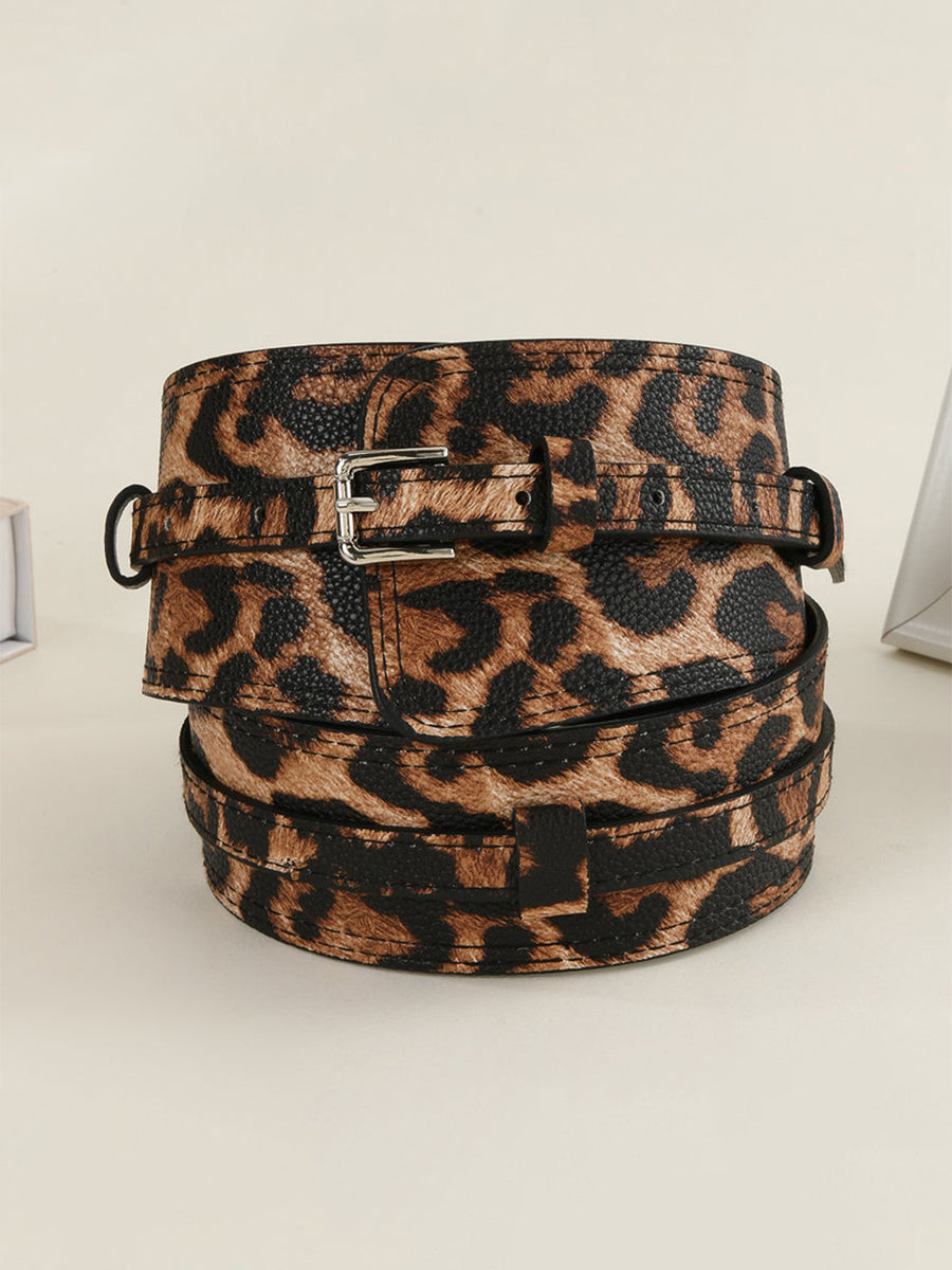 Cinturón de moda asimétrico de imitación de cuero con estampado de leopardo para mujer MDA1699H0I