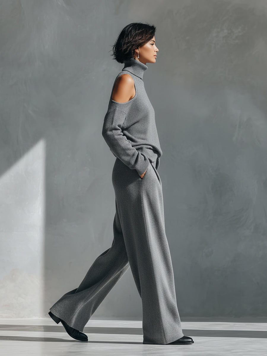 Conjunto moderno de punto con un solo hombro y aberturas para mujer MDA2539G2I