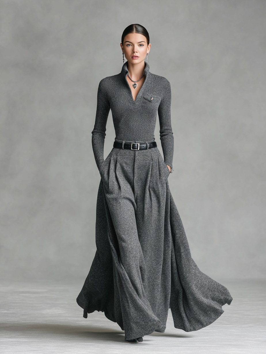 Conjunto de Falda de Lana Ajustada y Moda Para Mujer (Sin Cinturón) MDA0710H9Y