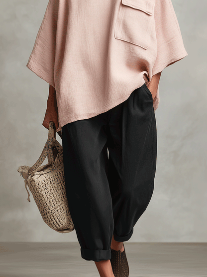 Traje de dos piezas recto para mujer con bolsillos de bohemia rosa MDA0414I7I