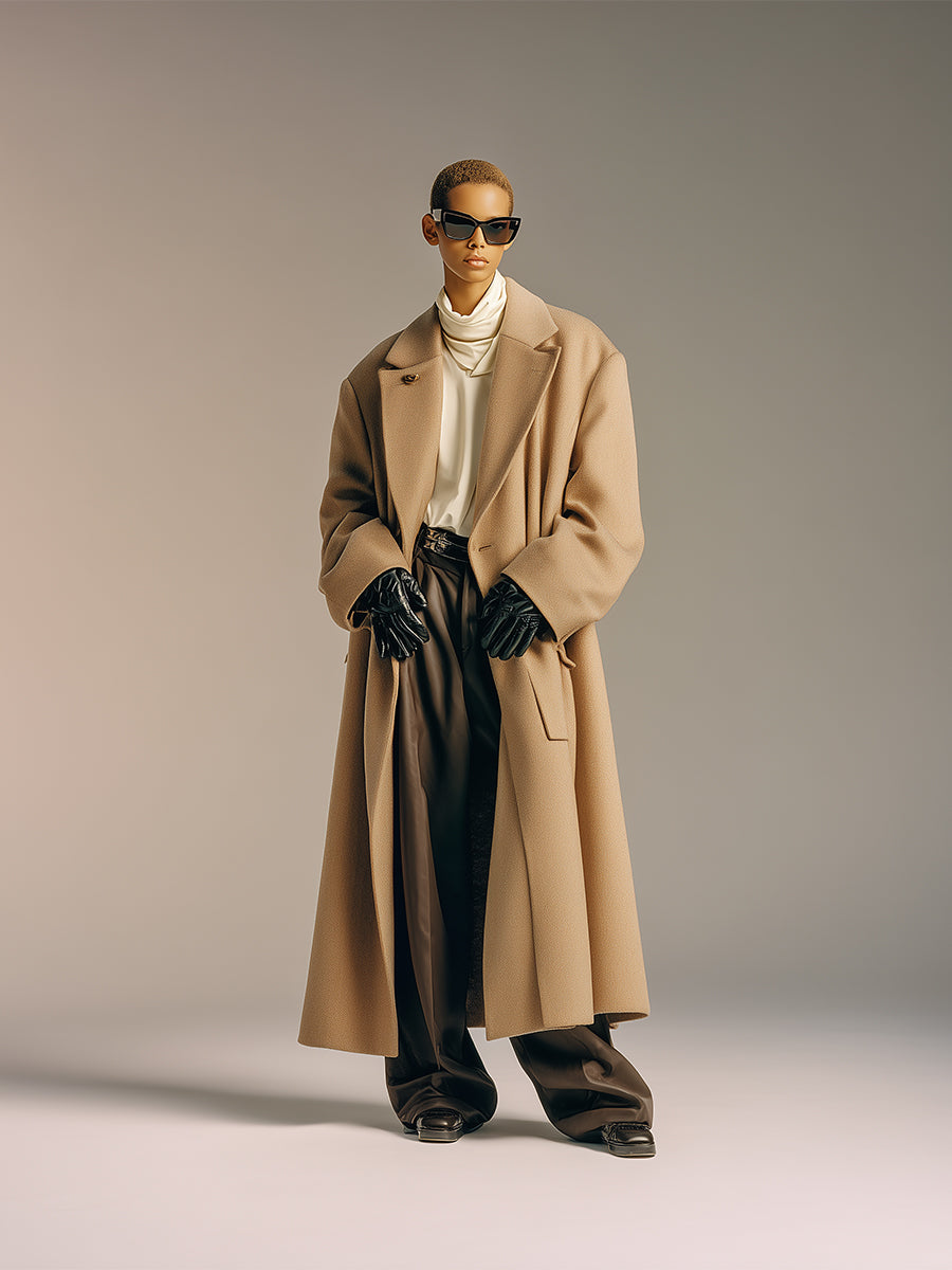 Abrigo Maxi de Lana en Beige para Mujer con Solapa demujer Oversized con Bolsillos Destacados, Abrigo de Estilo Callejero Vanguardista MDA2455J9I