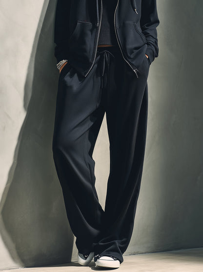 Conjunto de loungewear de gran tamaño para mujer en mezcla de algodón negro con sudadera con capucha y pantalones con cordón, conjunto deportivo sin esfuerzo MDA2498J3I