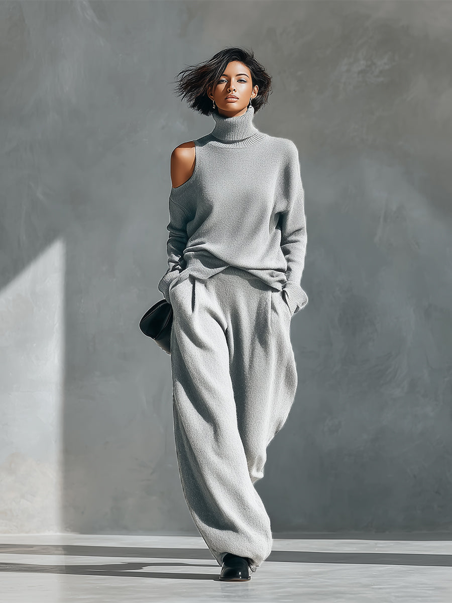 Conjunto moderno de punto con un solo hombro y aberturas para mujer MDA2539G2I