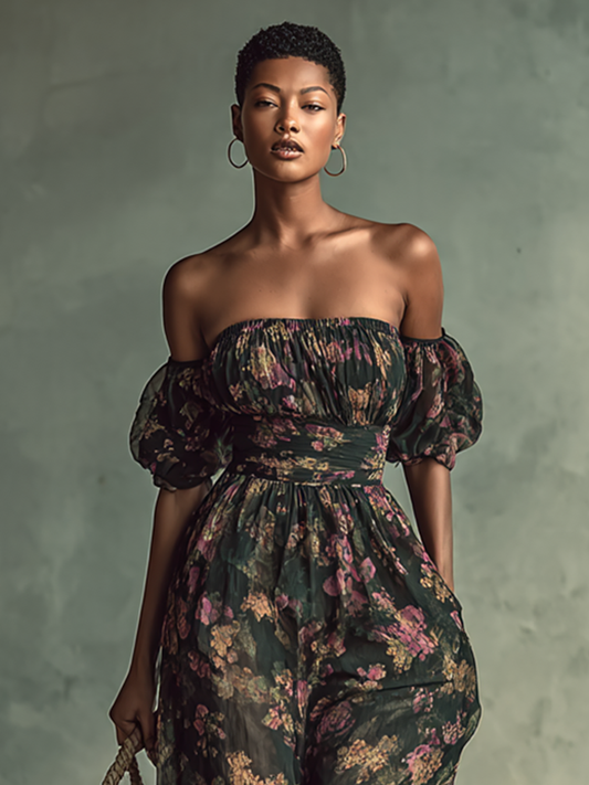 Mono corto con tira en la cintura de chiffon con estampado floral para mujer MDA1152G0Y